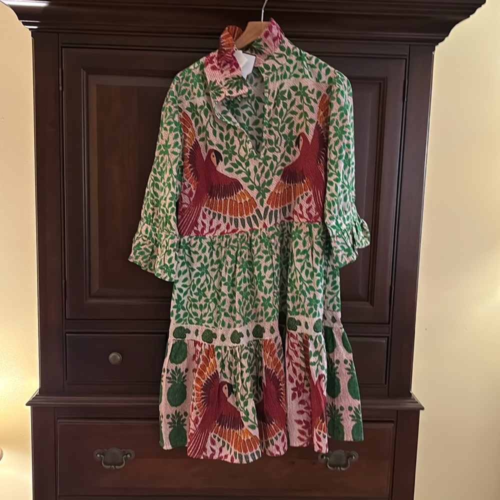 Beautiful bird dress from boutique NWT Be Boho size M with scrunchi